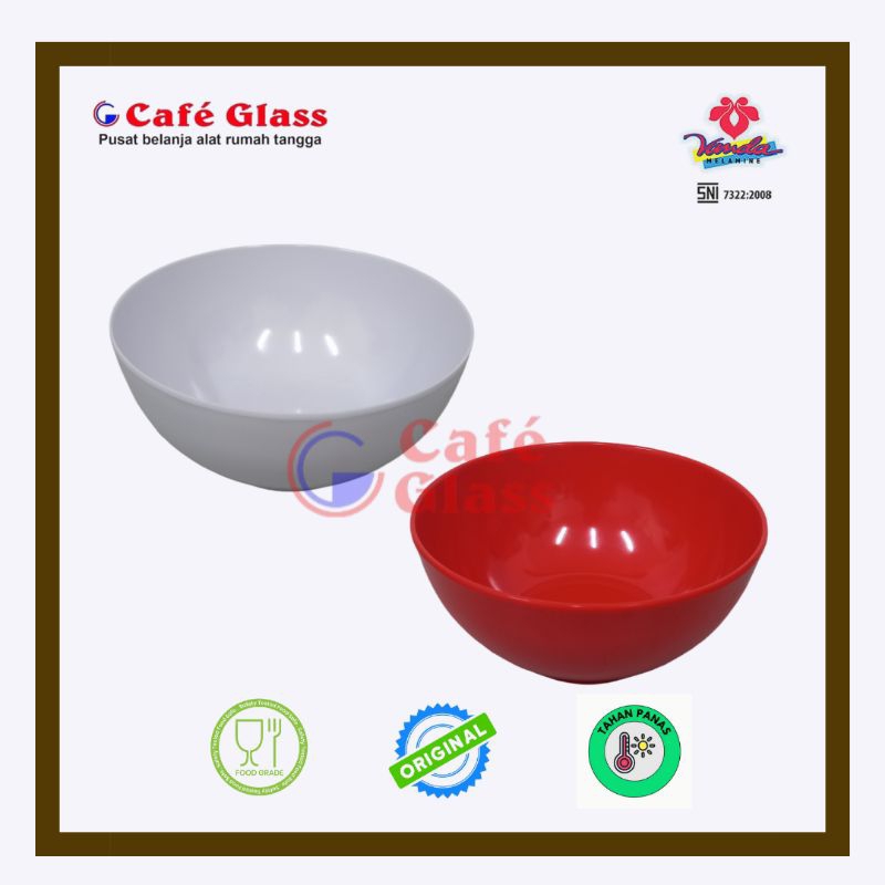 Mangkok Melamin Tebal 7" - Mangkuk Plastik Nasi Sop Cuci Tangan Merah Putih Polos