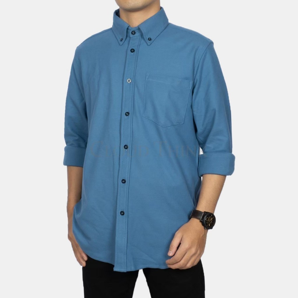 Jual Kemeja Pria Lengan Panjang Denim Blue Cotton Pique Jual Kemeja Pria Lengan Panjang Denim Blue Cotton Pique