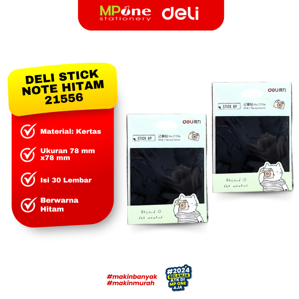 Jual (1 SHEET) Deli Stick Note Hitam 21556 / Sticky Note Tempel 74x74mm ...