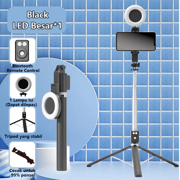 Tech Tongsis Tripod Selfie Stick Besar Lampu LED Bluetooth 4 In 1 Dengan 7 Tombol Remote