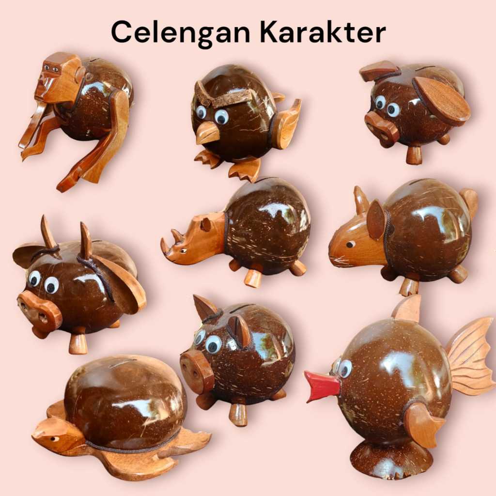 Celengan Batok Kelapa/Gratis BOOBLE WRAP+KARDUS/Kerajinan batok/Coconut piggy bank