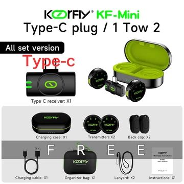 KOORFLY Wireless Clip On Mic Microphone Dual Mikrofon Wireless Mikrofon Hp Lavalier Microphone