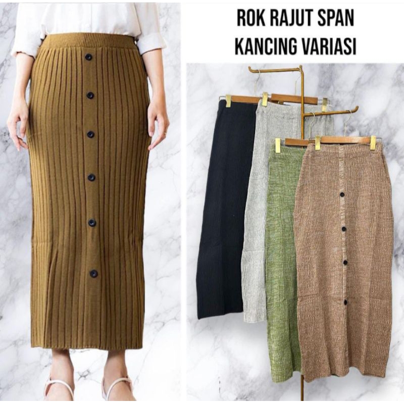 Jual Rok Rajut Span Kancing Depan Premium // Rok Rajut Wanita Terkini ...