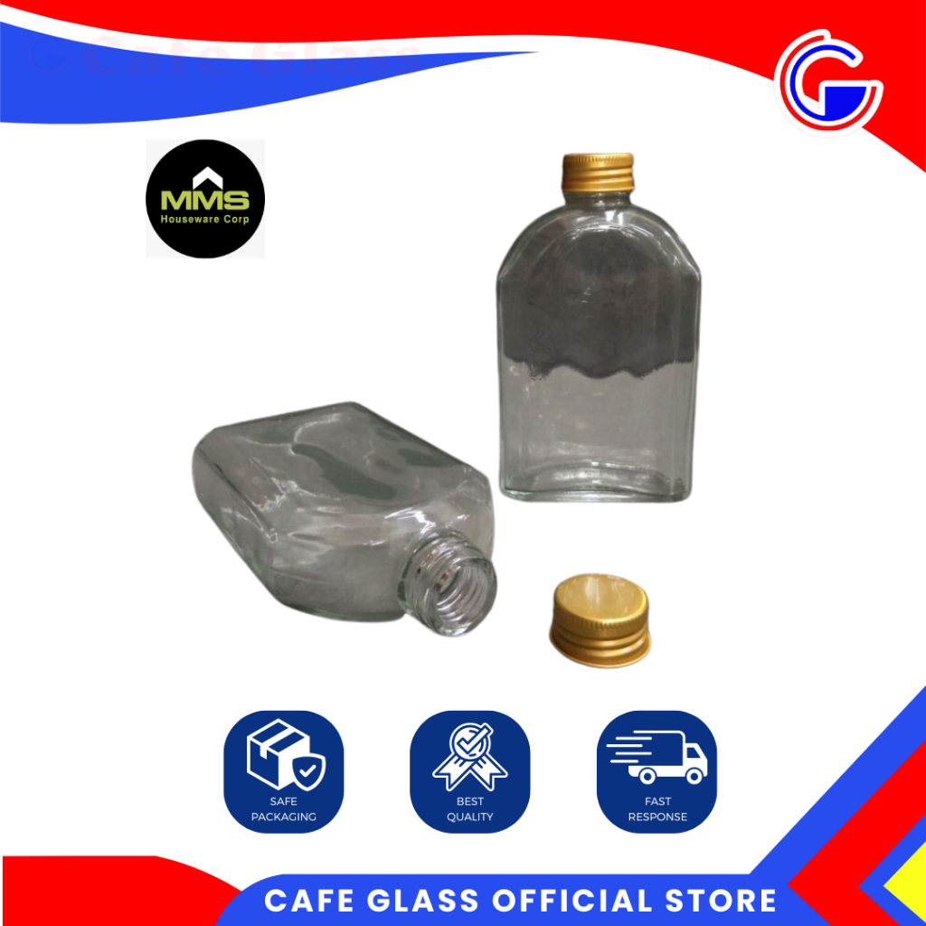 Botol Kaca Polos / Glass Bottle Gepeng  250Ml - Botol Jus Jamu Kaca - Botol Unik Lucu