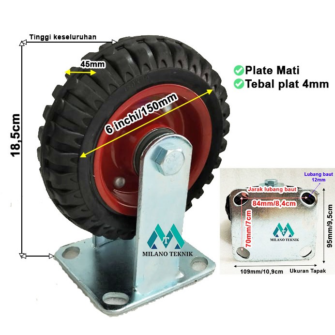 Jual Roda 6 inchi Karet Kembang (Wheel Only/Mati/Hidup/Rem)+Double ...