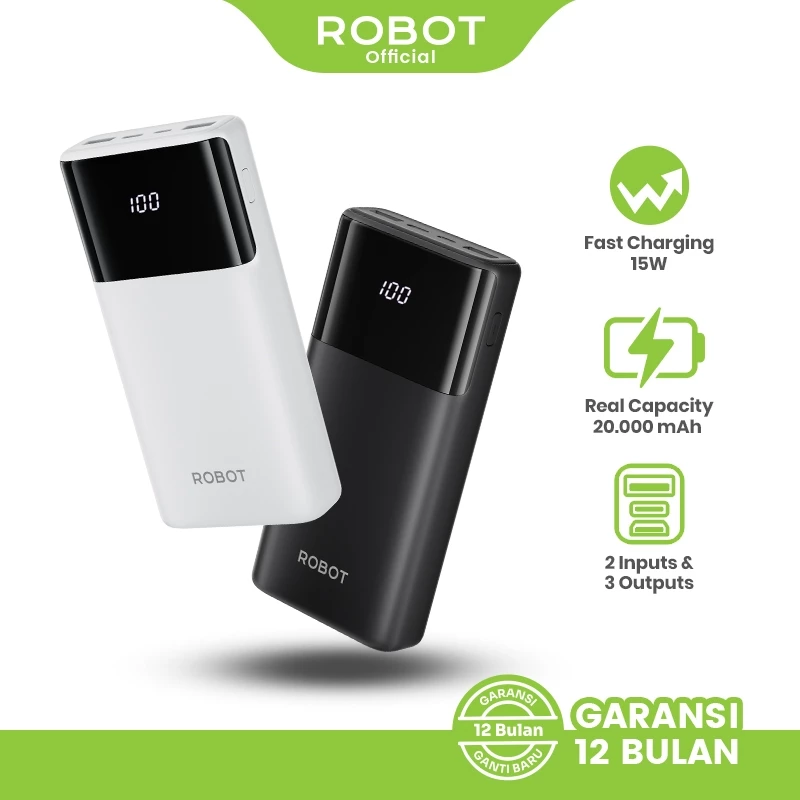 ROBOT Smart Powerbank Fast Charging 20000mAh RT22S 15W 3 Port Output LED Original