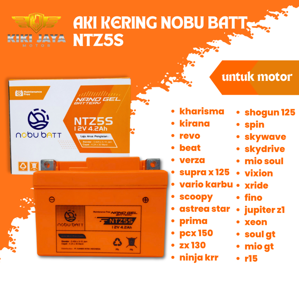 Aki Motor Kering Nobu NTZ5S Nobu Batt Beat Scoopy Karisma Mio GT Spin