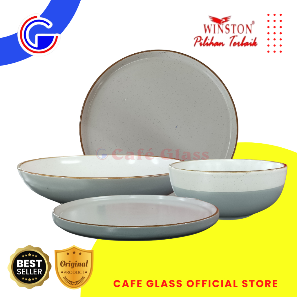 Piring Set Abu - Piring Twotone - Mangkok Sayur - Piring Saji Keramik Doff