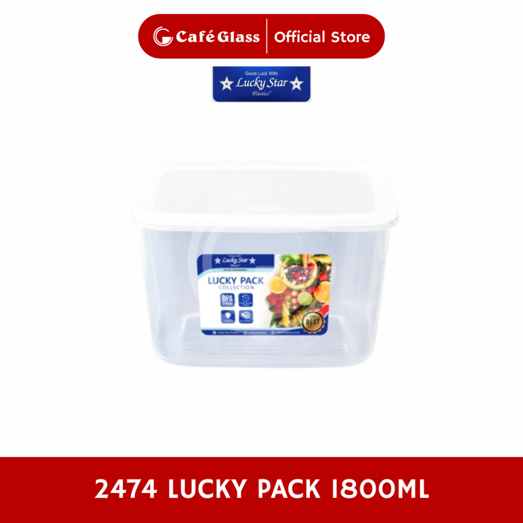 Lucky Star Lucky Pack 1.8L - Wadah Kotak Makan Bening - Toples Plastik Kedap Udara Serbaguna 2474