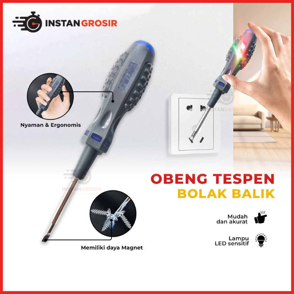 Jual Obeng Tespen Bolak Balik dual led tester listrik With Indicator ...