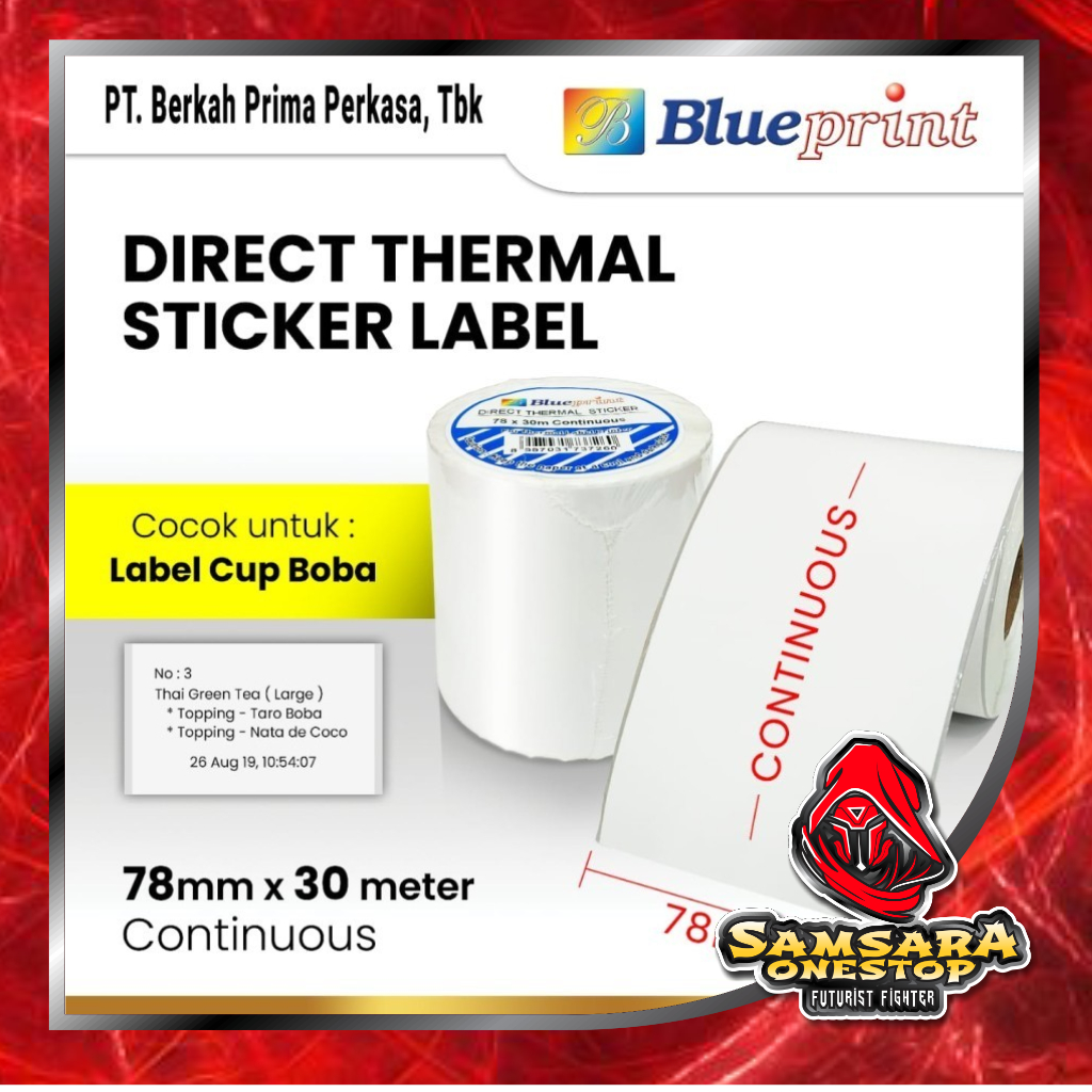 Jual 78x30 Direct Thermal Sticker Label Continuous BLUEPRINT 78x30 ...