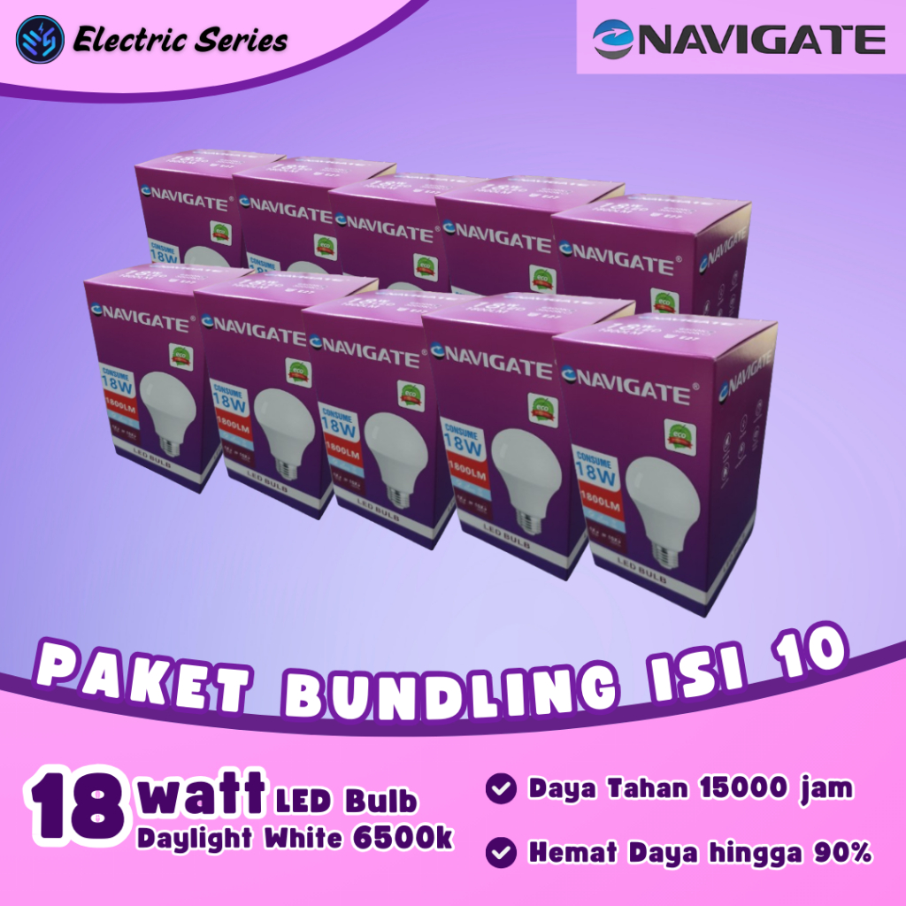 Jual PAKET BUNDLE ISI 10 Lampu LED Bulb Navigate 18 Watt Putih 6500K ...