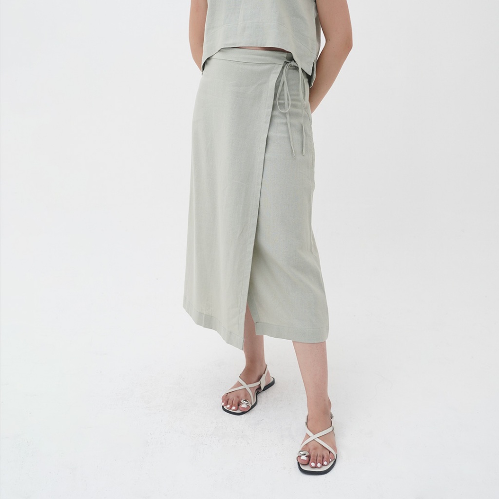 Jual Mississippi Overlapped Linen Skirt Rok Midi LIN000510M Sage