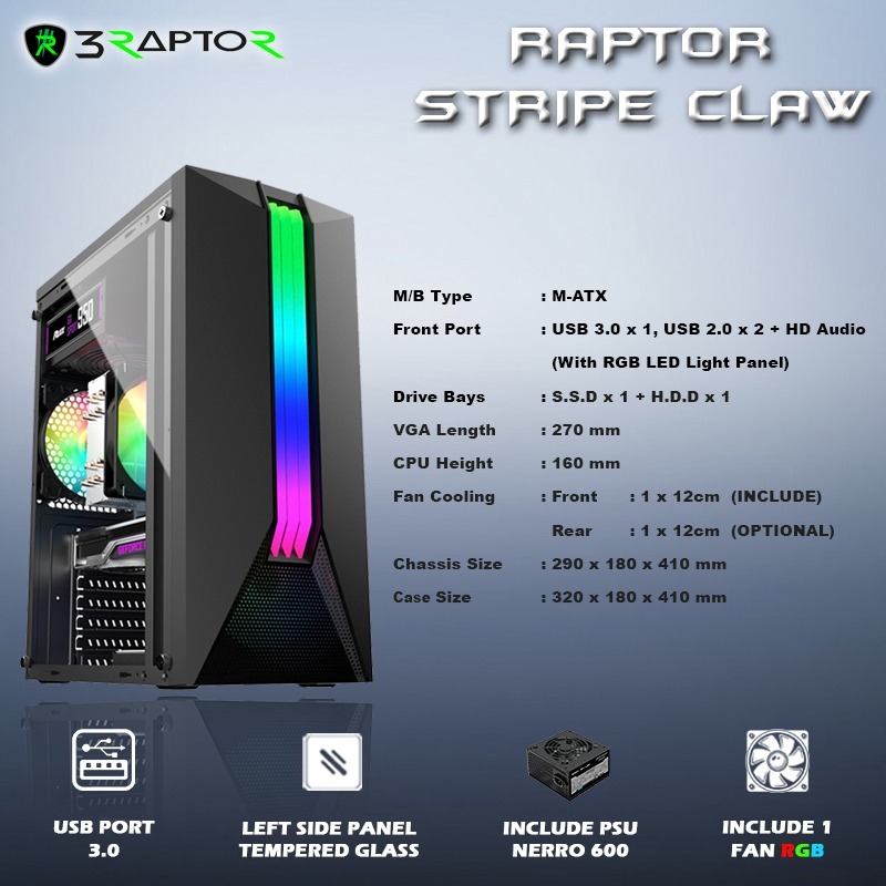 Jual CASING RAPTOR STRIPE CLAW INCLUDE PSU + 1 FAN | Shopee Indonesia