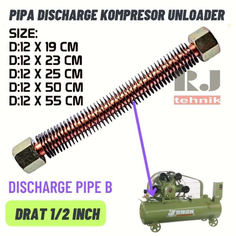 Jual Pipa Discharge B Kompresor Unloader Drat 1/2 inch 12 × 19cm - 55cm ...