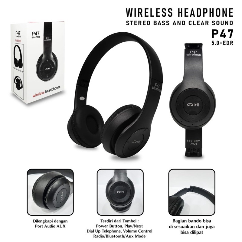 RJB Headphone Bluetooth P47 Wireless Bando Harga Ecer dan Harga Grosir  (5Pcs) - Main Image