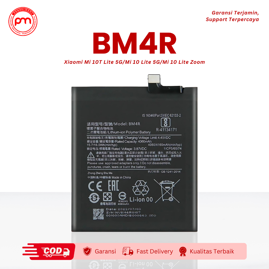 Batteria Interna BM4R Li-Pol 4160mAh Per Xiaomi Mi 10 Lite 5G (M2002J9G) – Ricambio Compatibile, Qualità Affidabile