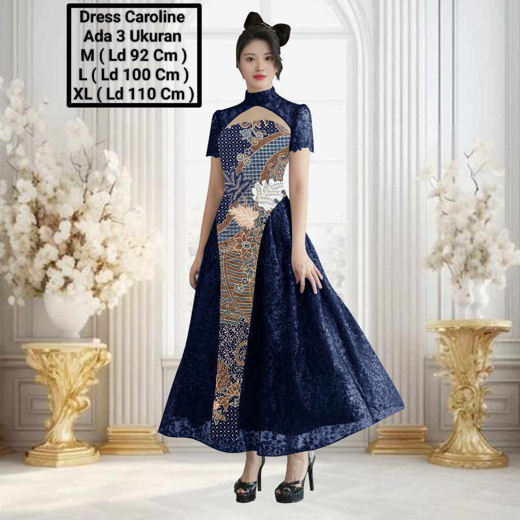 Dress Wanita Dewasa Pesta Kondangan Dress Caroline Batik Gaun Natal Mewah  Kekinian Model Batik Modern Elegant Premium Viral