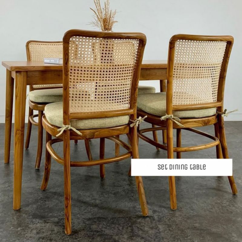 Jual Meja Makan Minimalis Kayu Jati 4 Kursi Rotan - Set Dining Table ...