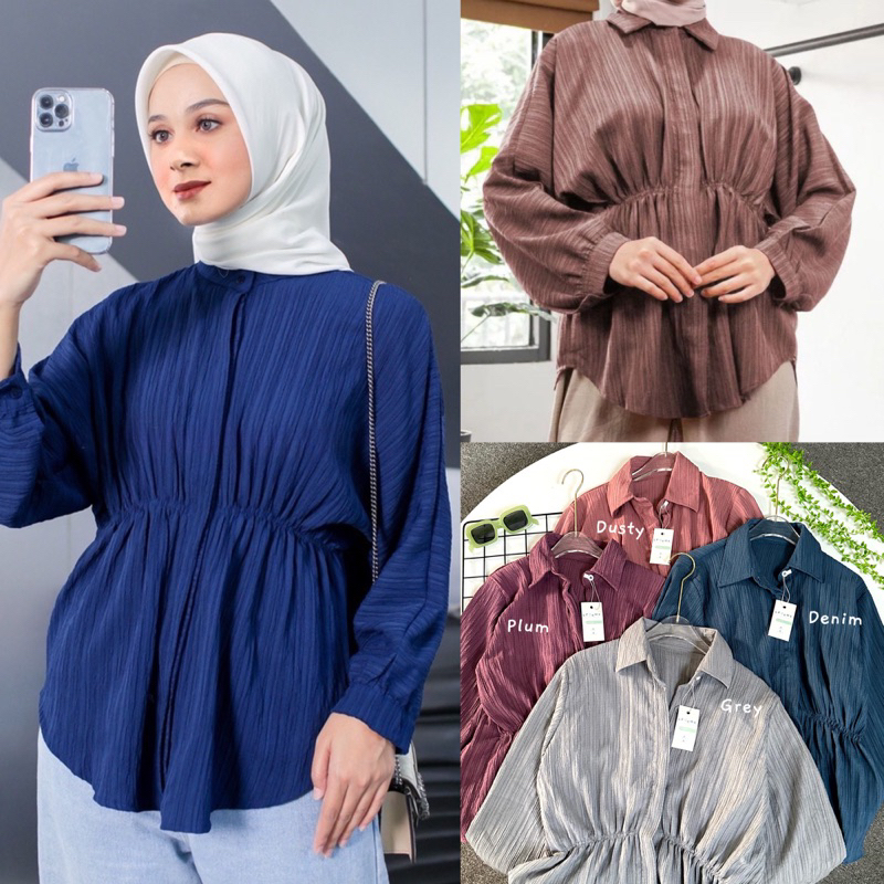 Jual 𝐂𝐫𝐨𝐜𝐮𝐬 • Helia Kemeja Kerut Oversize Lady Crush Baju Atasan Wanita Blouse Serut Shopee 1435