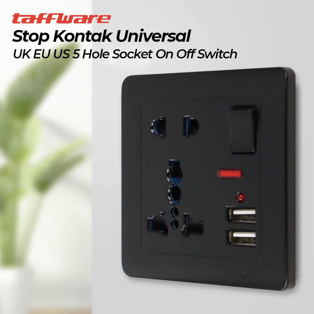 Jual Stop Kontak Universal UK EU US 5 Hole Socket with On Off Switch ...