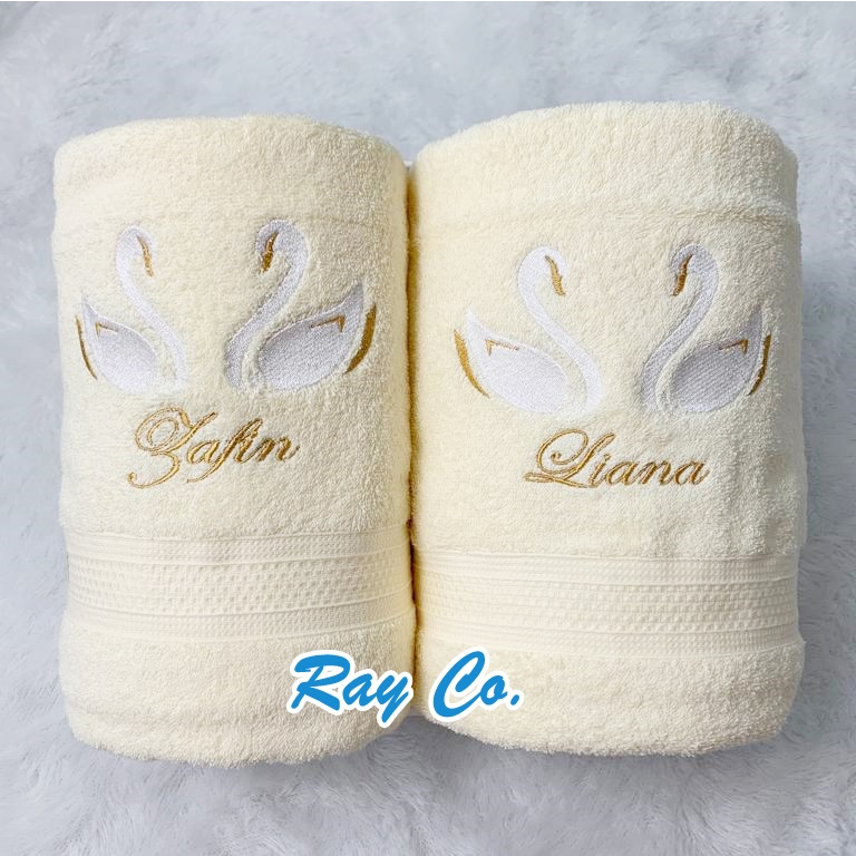 Tanpa PO - Paket Handuk Couple Custom Bordir Cocok Untuk Hampers Hantaran Seserahan [Tersedia Pilihan Plus Box Exclusive / Tanpa Box] - Bahan Katun Anti Bacterial