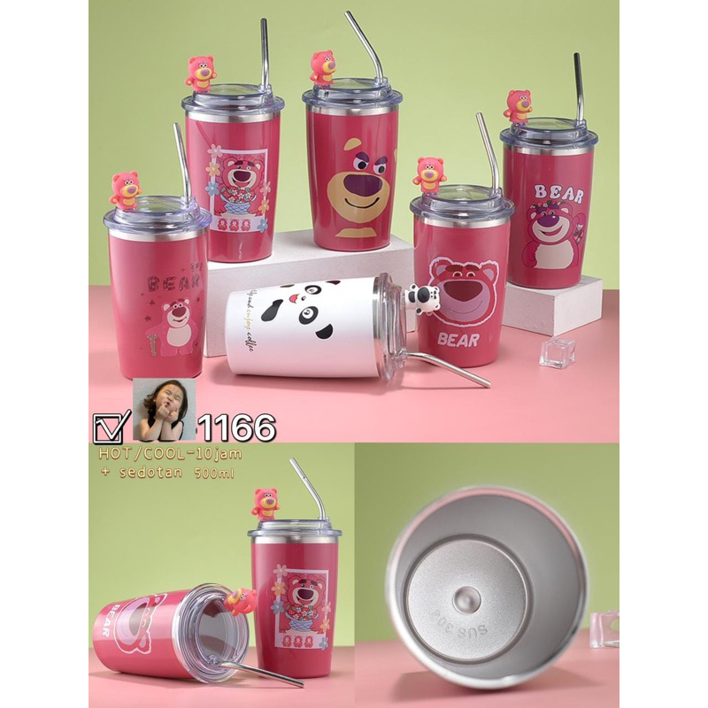 Jual Tumbler Lotso Botol Dengan Sedotan Ml Lucu Strawberry Bear Termos Stainless Steel