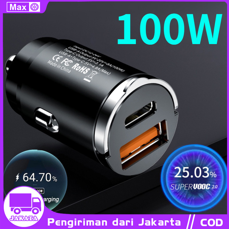 Jual Car Charger Mobil 100W Quick Charger USB TypeC Dual Port 1224V