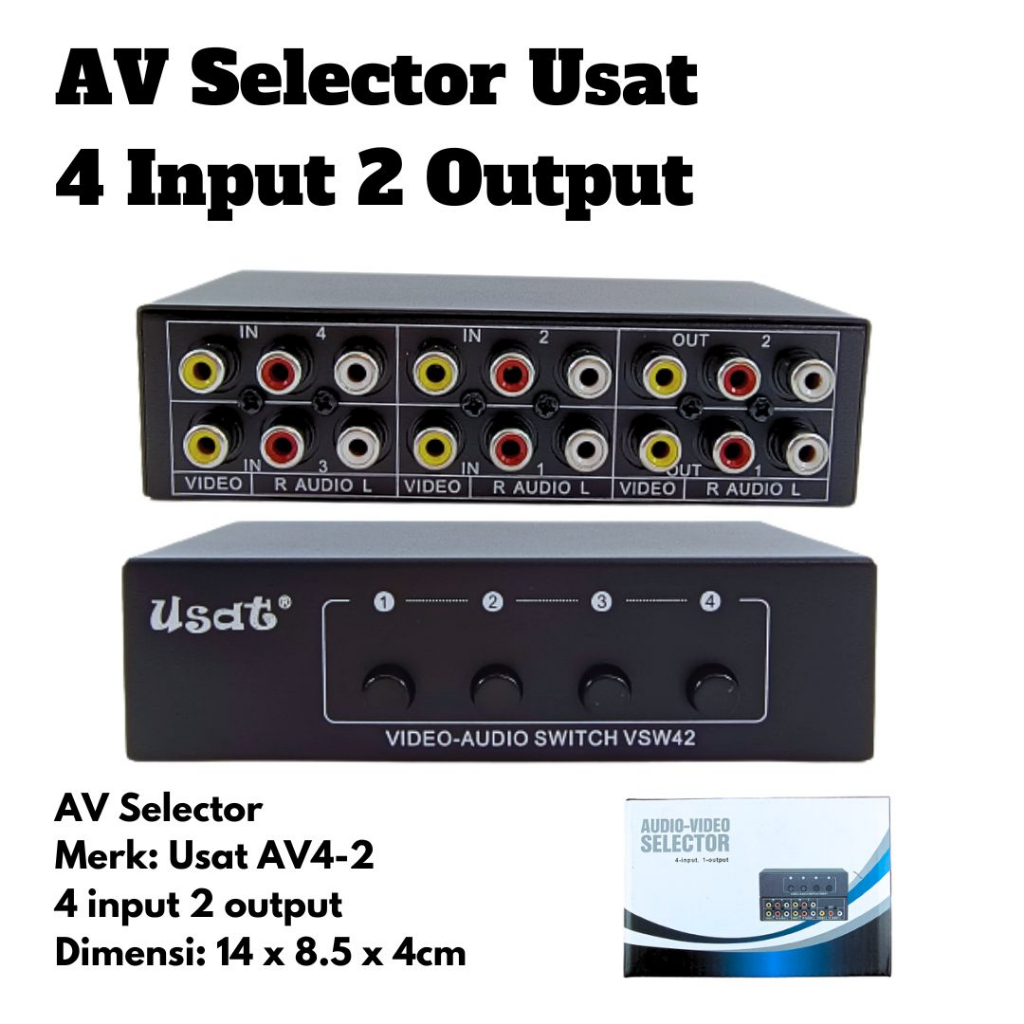 Jual Audio Video Selector 4 Load AV Selector Usat 4 Input 2 Output