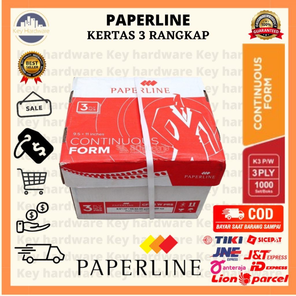 Jual kertas komputer 3 rangkap putih,merah,kuning/paperline 9.5