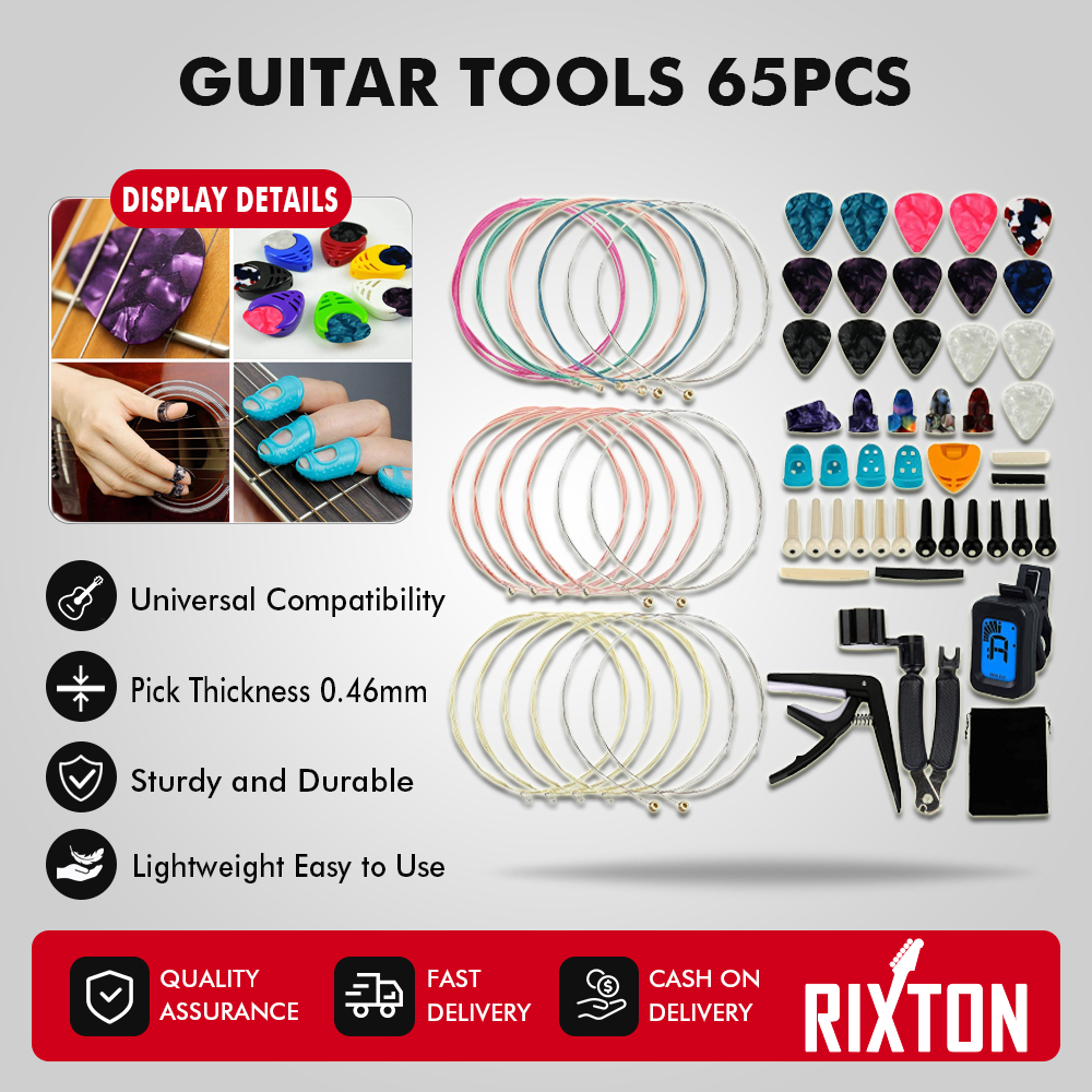 Jual Rixton Alat Gitar Mengubah Kit 65 Pcs Strings Pick Capo Winder