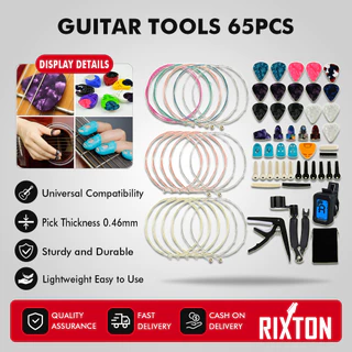 Rixton Alat Gitar Mengubah Kit 65 Pcs Strings Pick Capo Winder & Cutter Tuner Aksesoris String Kit