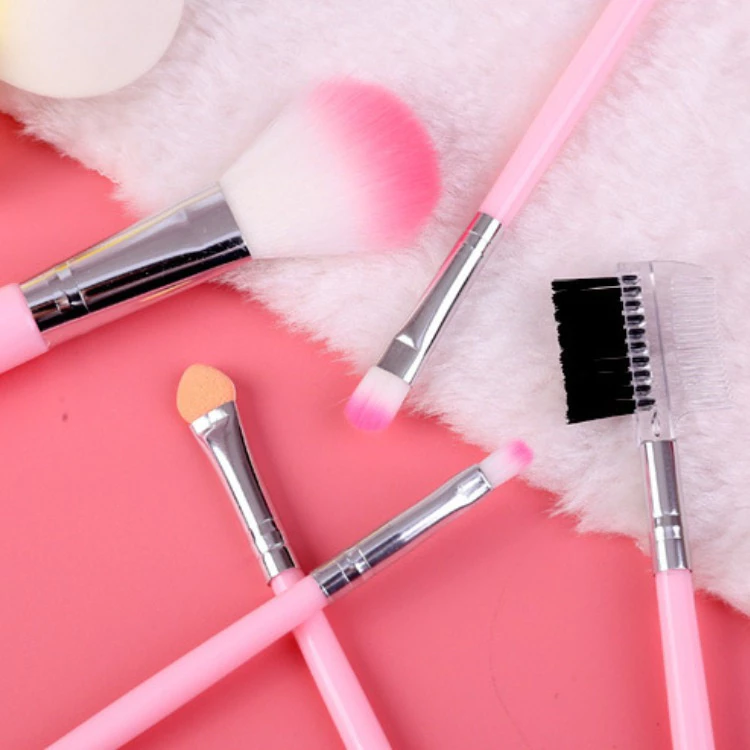 Kuas Make Up Set 5in1 Tool Set Brush Puff Blush Sisir Eyebrow | AutoStock