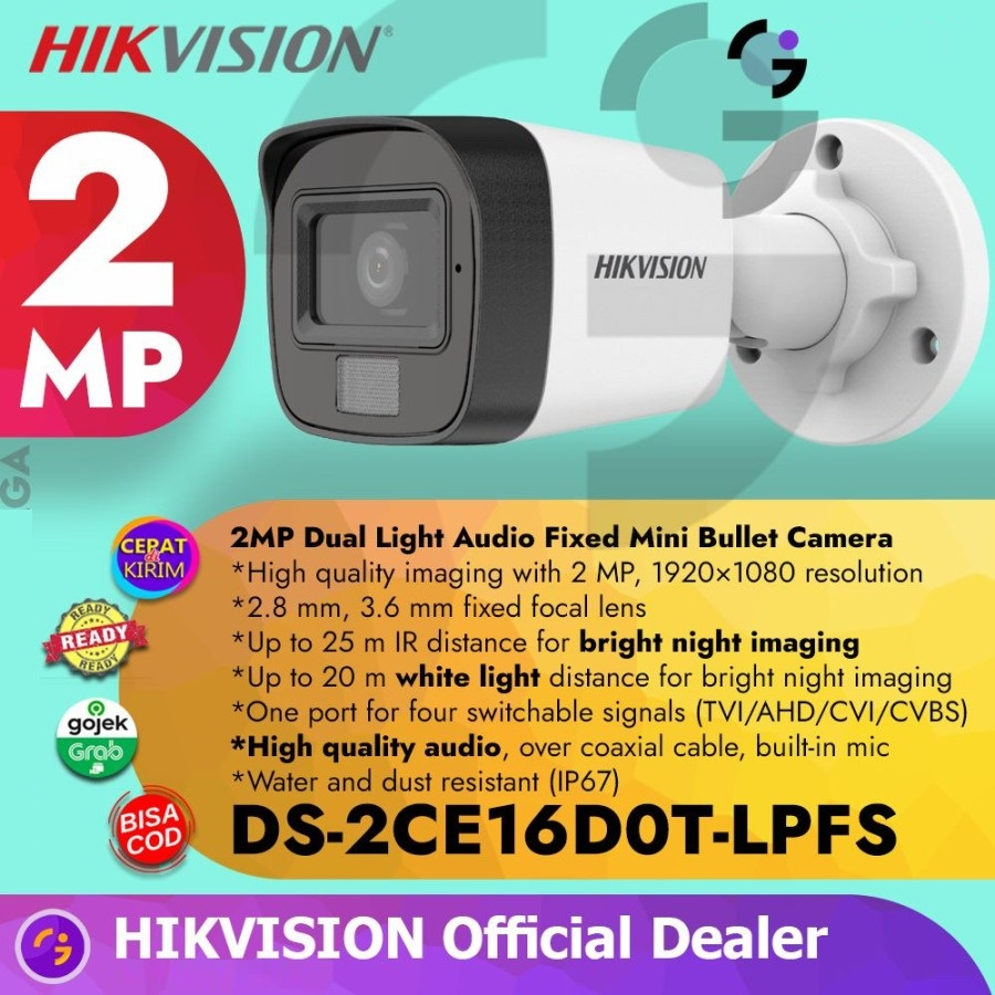 Jual CCTV HIKVISION OUTDOOR 2MP DUAL LIGHT AUDIO DS-2CE16D0T-LPFS ...