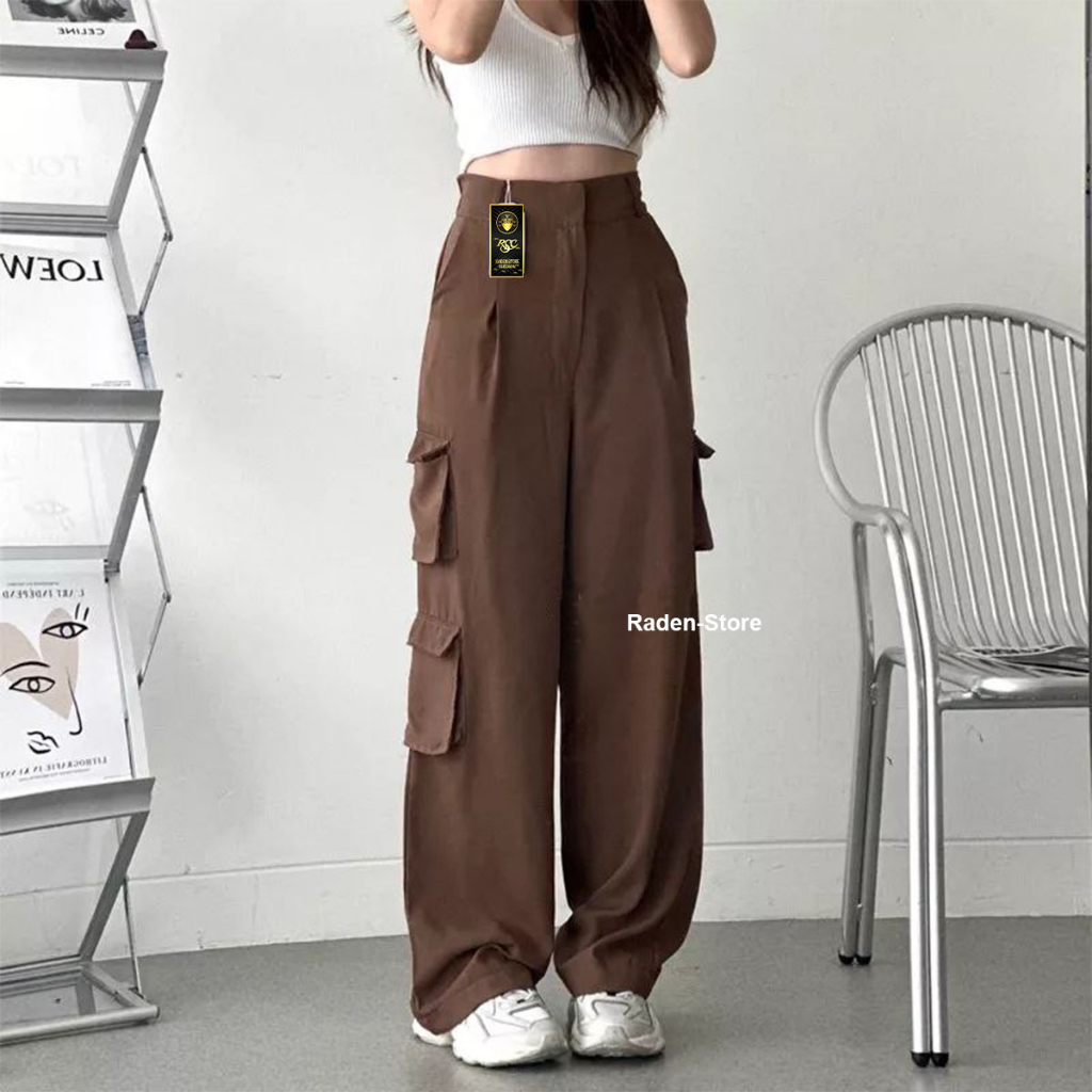 Jual Celana Cargo Wanita Highwaist Bonnie Cargo Pants Celana Kargo
