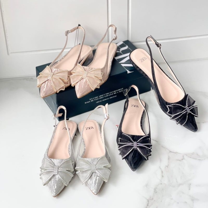 PROMO SALE Sepatu Zara flat hitam gold silver sandal pesta pita