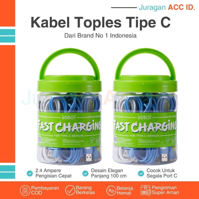 Jual Kabel Data Type C Toples Robot Rbc S A Cm Toples Isi Pcs Original Garansi