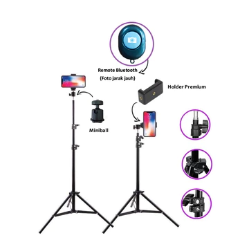 Paket Komplit Tripod 2.1M Mini Ball Head Ball Holder Premium Holder E Tomsis 1 Tombol