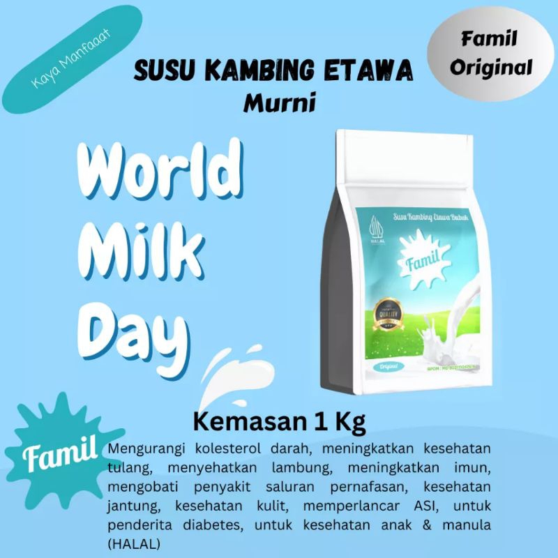 Jual Susu Kambing Etawa Bubuk Murni Non Sugar Kemasan 1000 gram / 1Kg ...