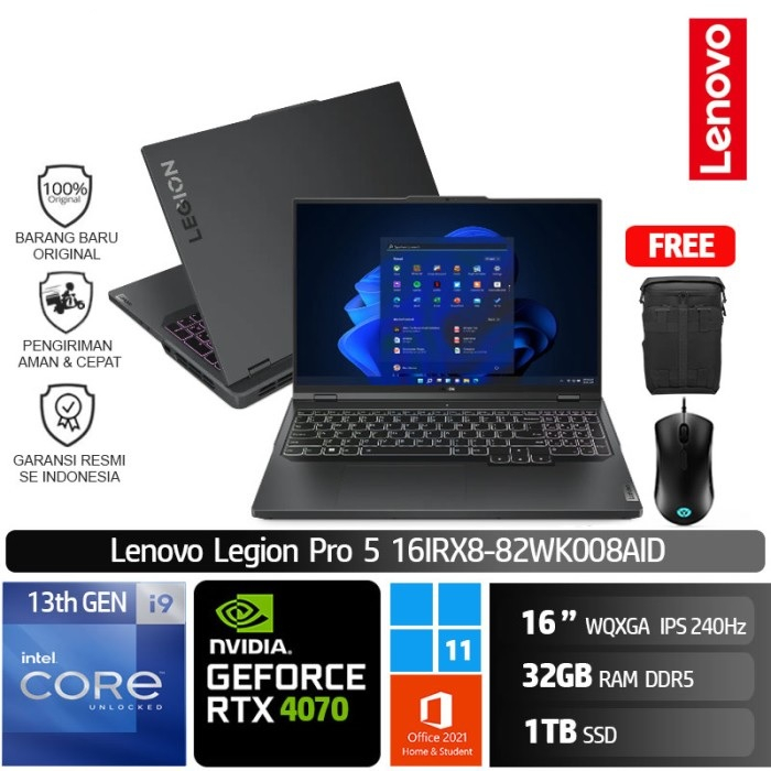 Jual Lenovo Legion 5i 5 Pro 8AID Core I9 13900HX 32GB 1TB RTX4070 8GB ...