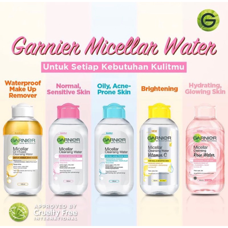 Jual Garnier Micellar Water 125ml PINK / BLUE / Vit C / Rose / Infused