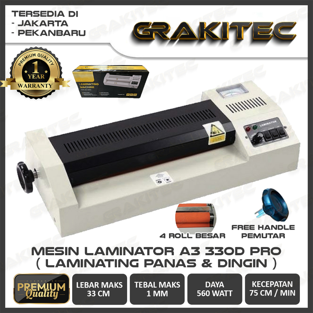 Jual Mesin Laminating A3 330mm Laminator GRAKITEC 330A + Handle