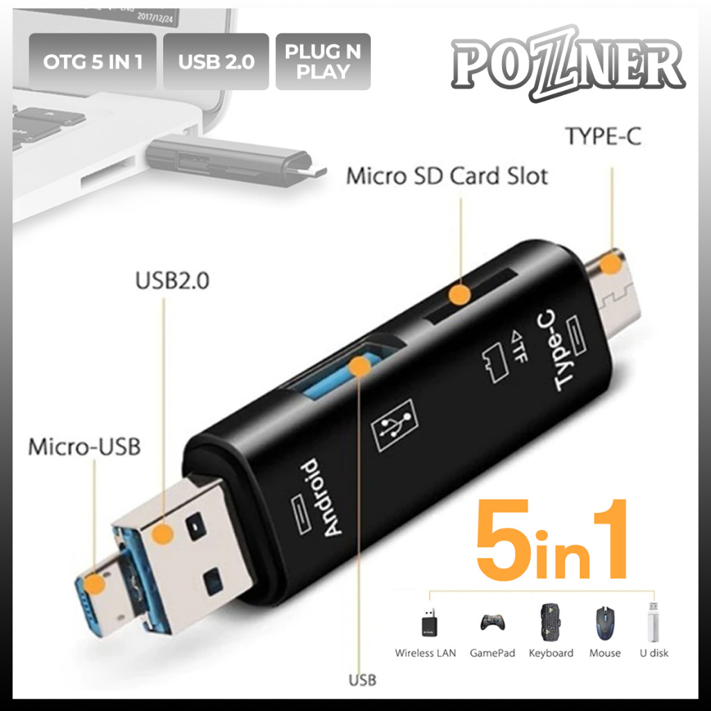Jual OTG 5IN1 USB 2.0 Memory Card Reader Type C Micro SD Adapter ...