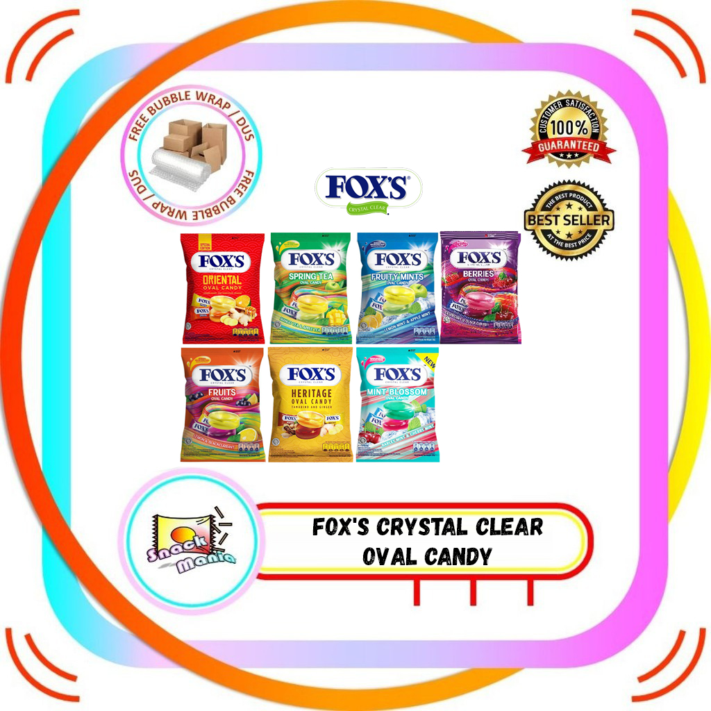 Jual Permen Foxs Foxs Crystal Clear Oval Candy Bag 125 Gr Fruit Mint Berry Coffee Oriental 8440