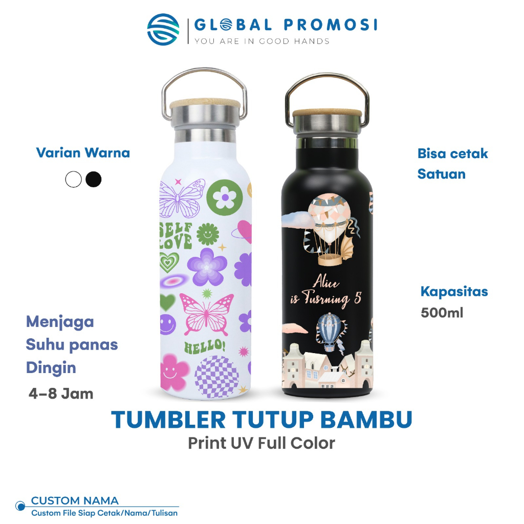 Jual Tumbler Termos Tutup Bambu Custom UV Print Cetak Berwarna Express ...