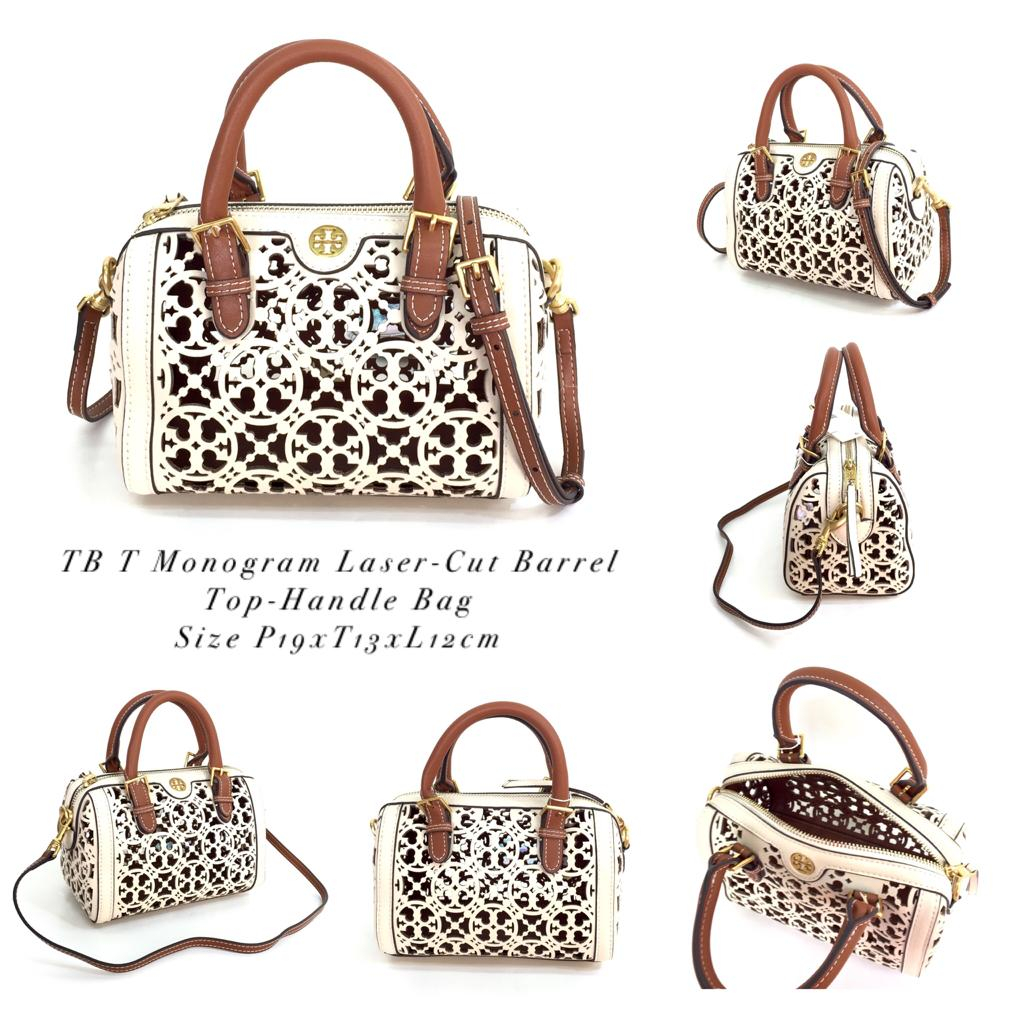 Jual Tory Burch T Monogram Laser Cut Barrel Top Handle Bag Shopee