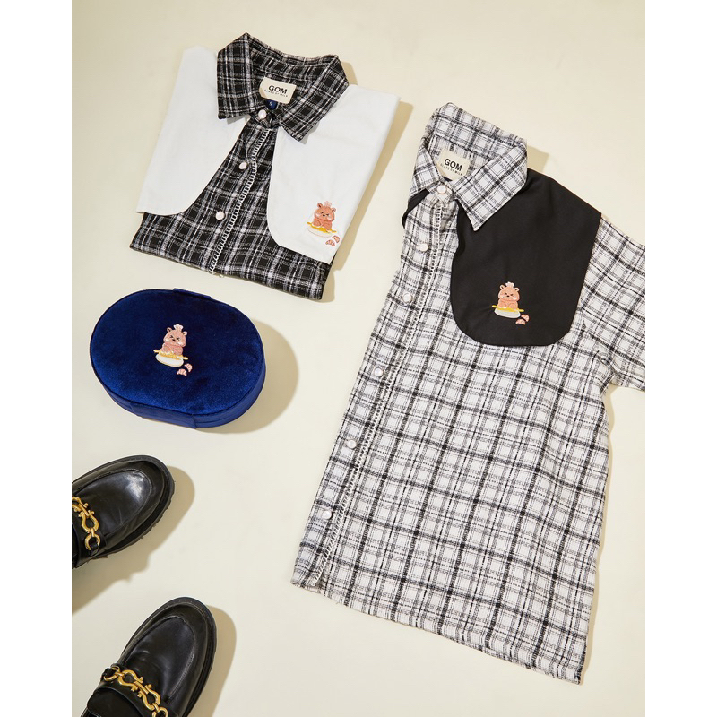 Jual GOM Baker Top Tweed Shirt Bordir Kemeja Wanita Korean Style Motif ...