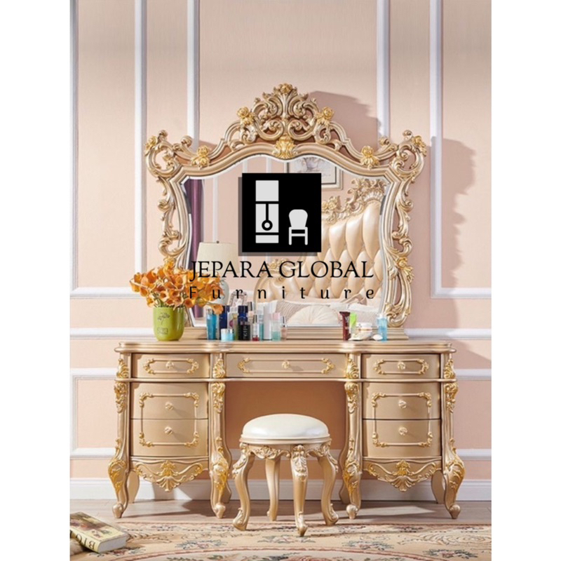 Jual Meja Rias Ukir Jati Rosegold Terbaru Mewah Dressing Table Jati Meja Rias Mewah Meja Jati