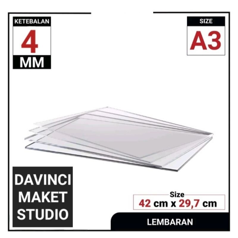 Jual (A3 4MM) Akrilik Lembaran Bening 4mm ACRYLIC CLEAR 4mm A3 40cm x