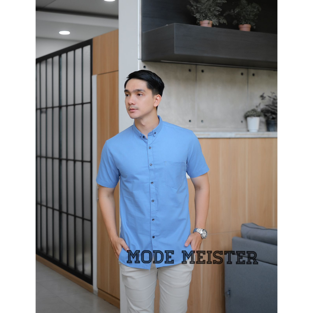 Jual KEMEJA CASUAL PRIA LENGAN PENDEK SLIMFIT PREMIUM WARNA BIRU DENIM ...